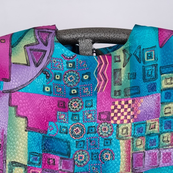 Vintage Jo Hardin Vibrant Multicolor Disco Art to Wear Top Made in USA Size 6 - Picture 3 of 6